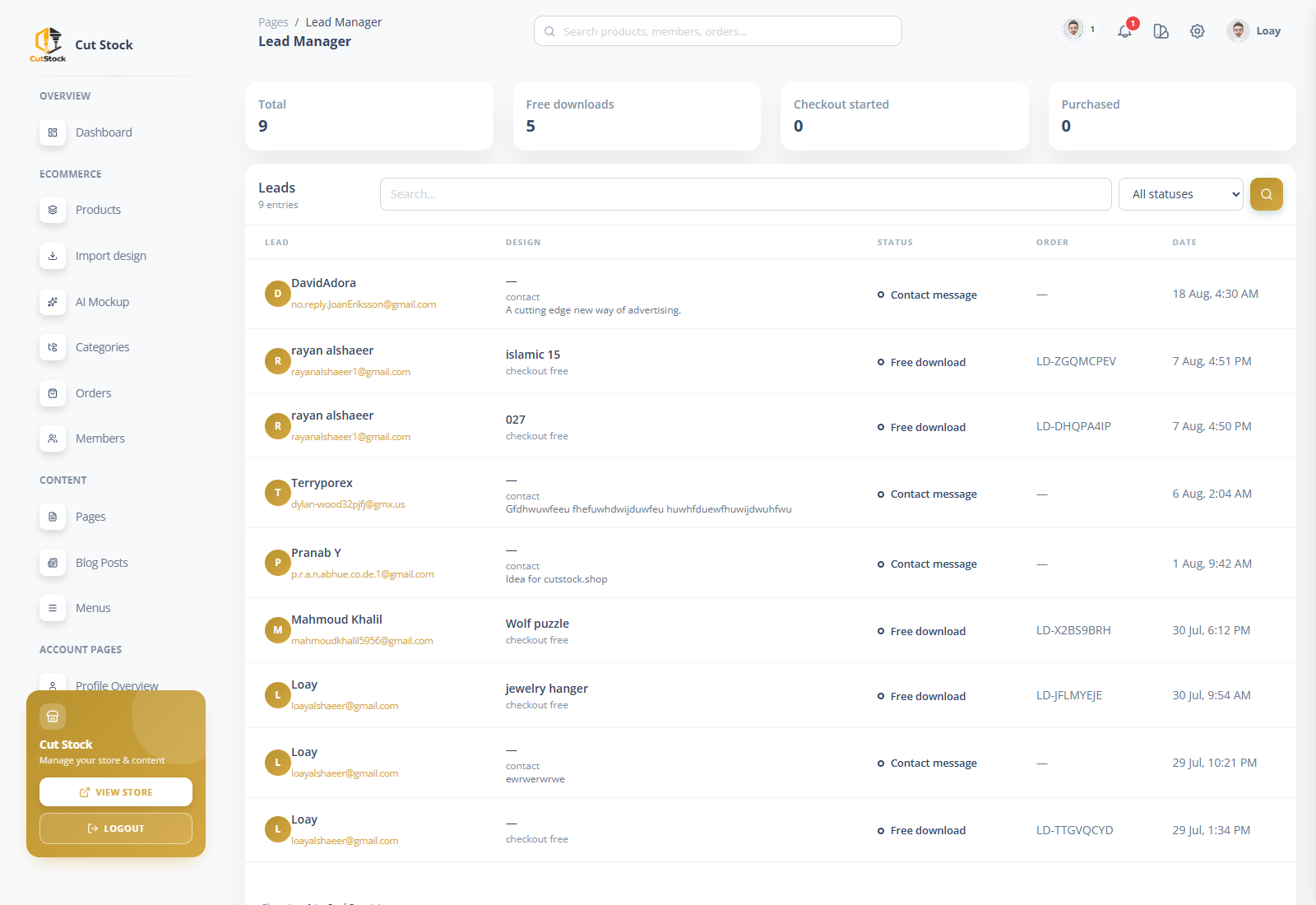 Cut Stock admin leads
