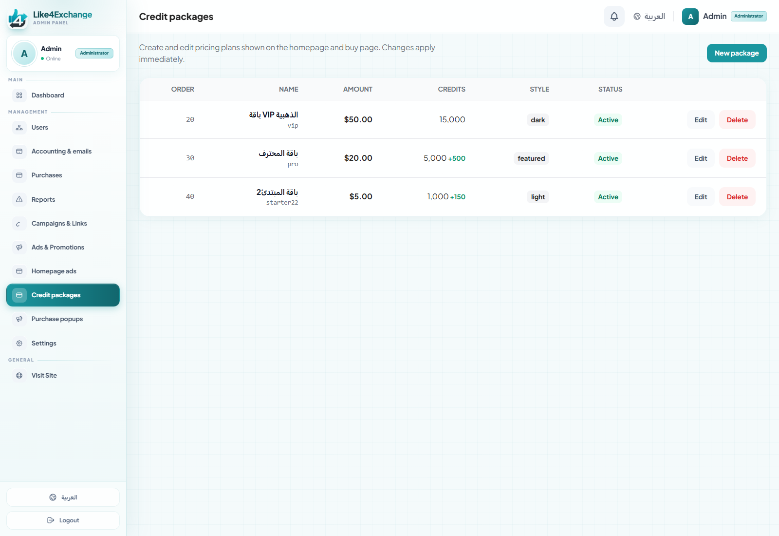Like4Exchange admin packages